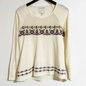 Cut + Sew Embroidered Mixed Media Long Sleeve